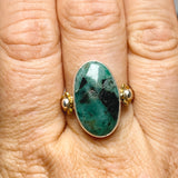 Emerald Oval Cabochon Ring with Brass Detailing Size 11 KPGJ3296