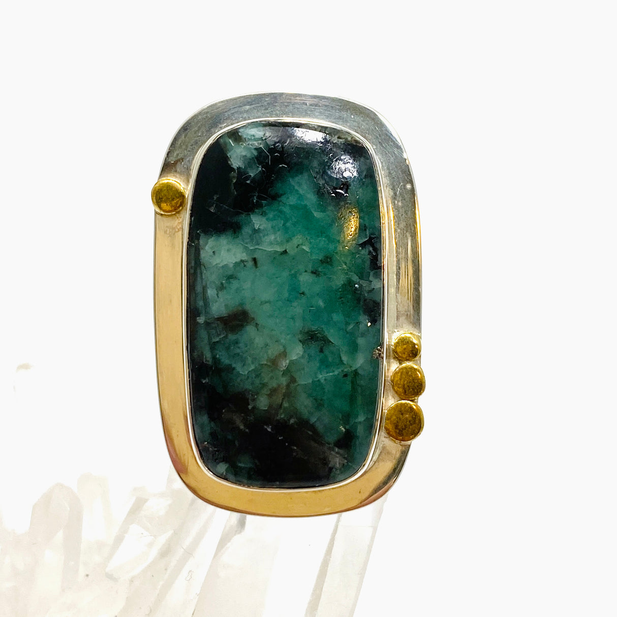 Emerald Rectangular Cabochon Ring with Brass Detailing Size 10 KPGJ3303