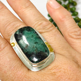 Emerald Rectangular Cabochon Ring with Brass Detailing Size 10 KPGJ3303