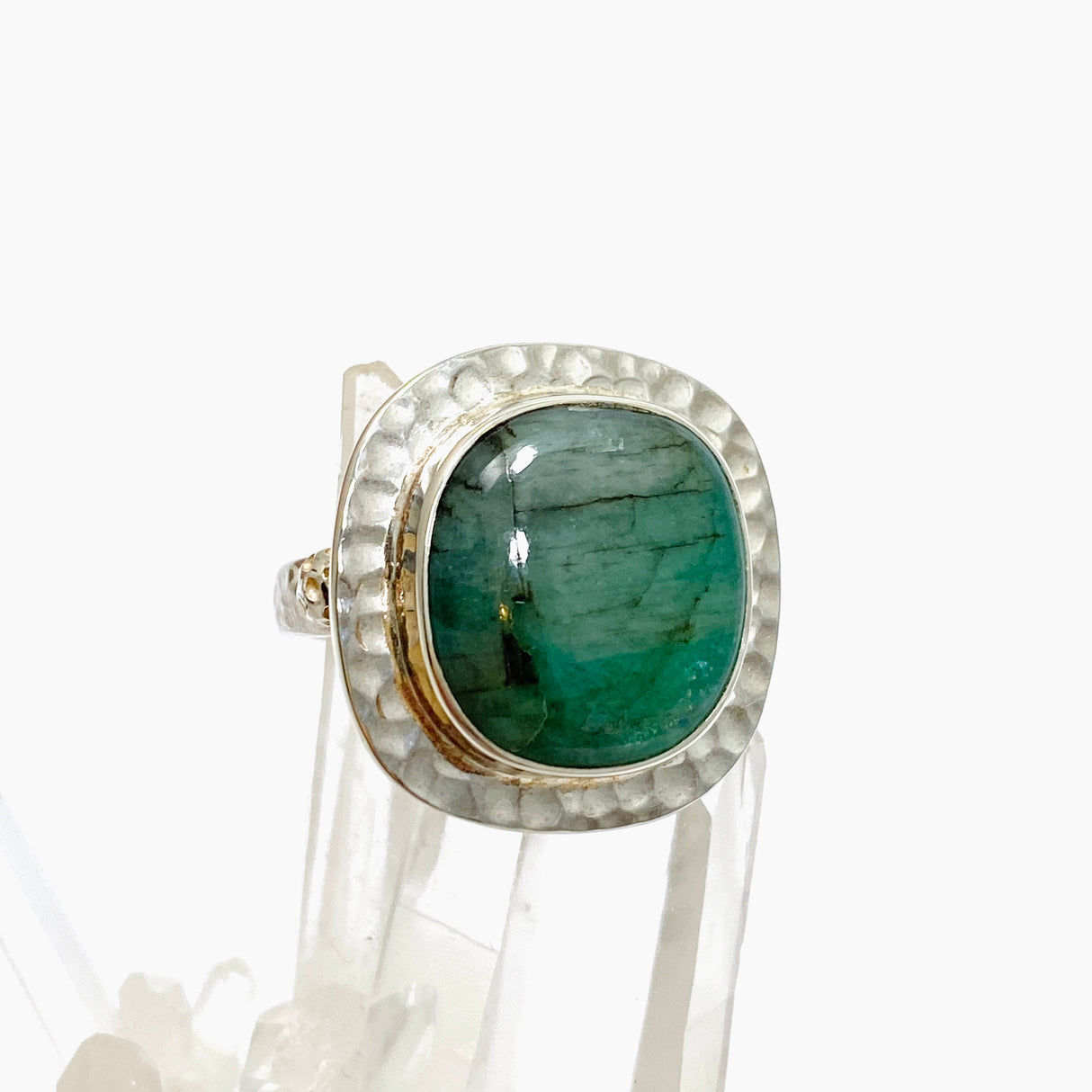 Emerald Square Cabochon Ring with Hammered Detailing Size 8 KPGJ3301