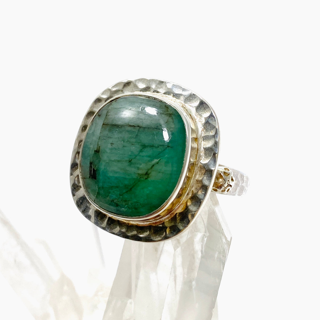 Emerald Square Cabochon Ring with Hammered Detailing Size 8 KPGJ3301