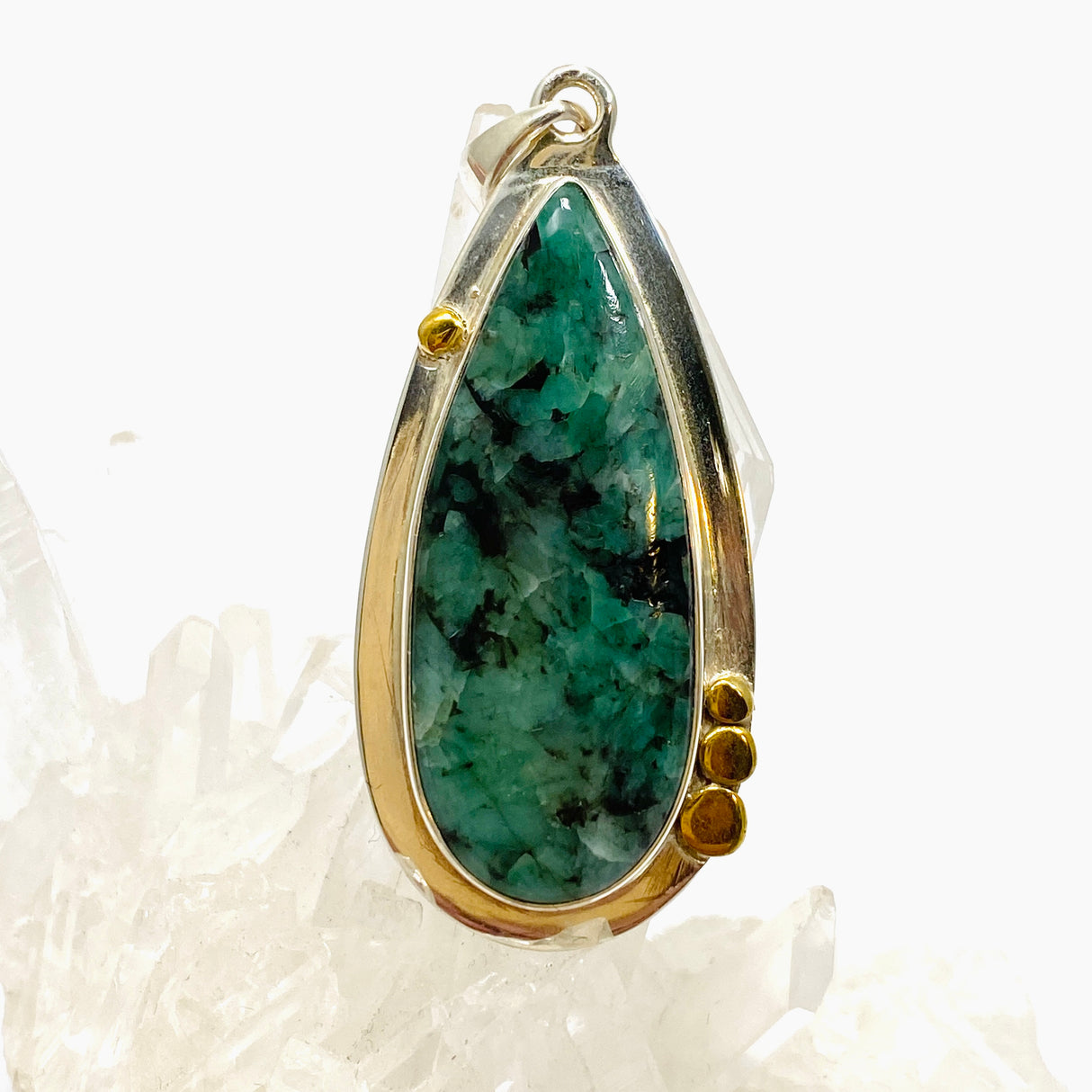 Emerald Teardrop Cabochon Pendant in a Decorative Setting KPGJ4642