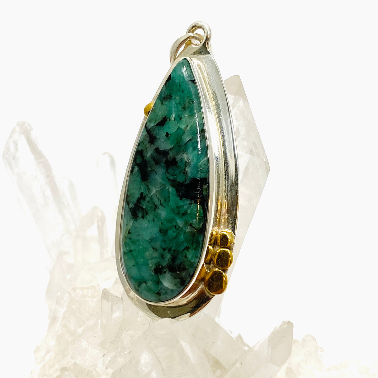 Emerald Teardrop Cabochon Pendant in a Decorative Setting KPGJ4642