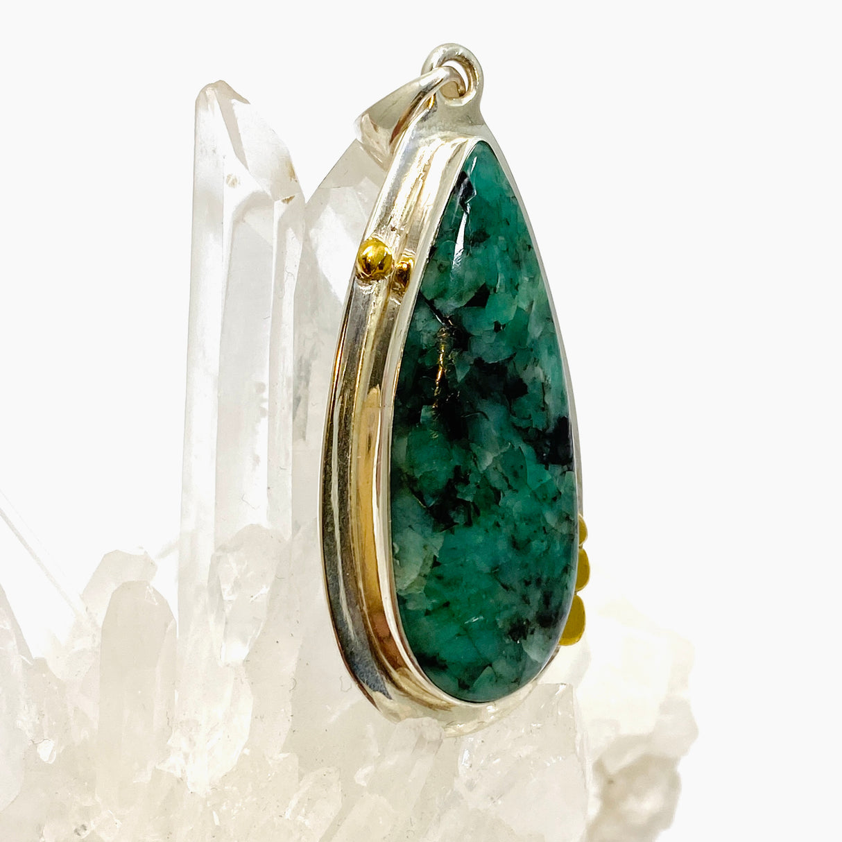 Emerald Teardrop Cabochon Pendant in a Decorative Setting KPGJ4642