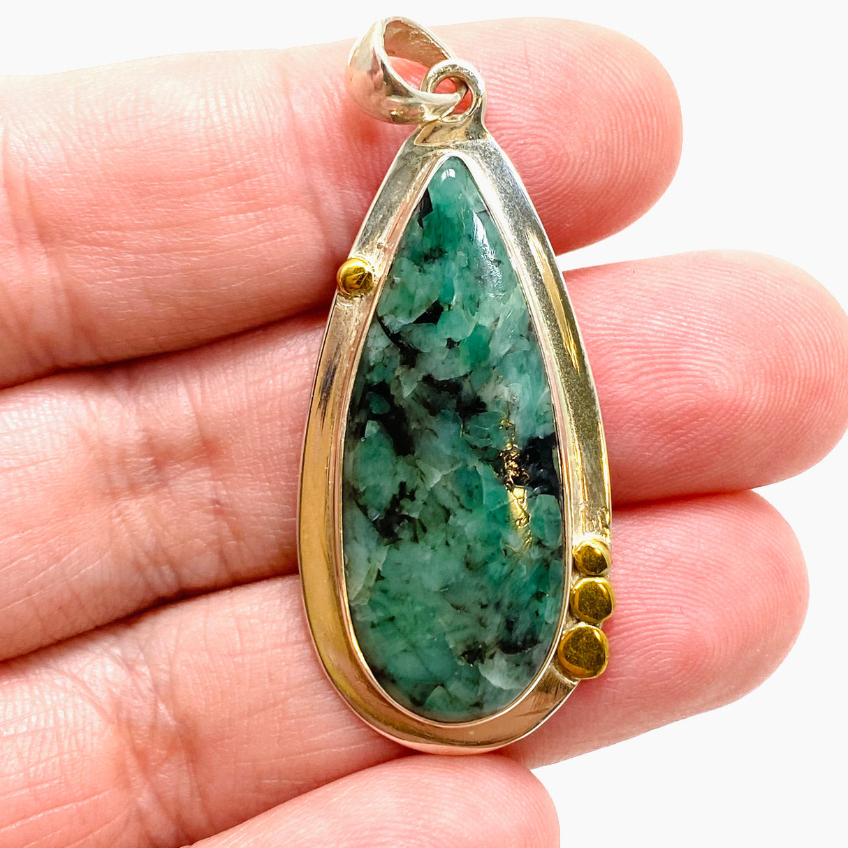 Emerald Teardrop Cabochon Pendant in a Decorative Setting KPGJ4642