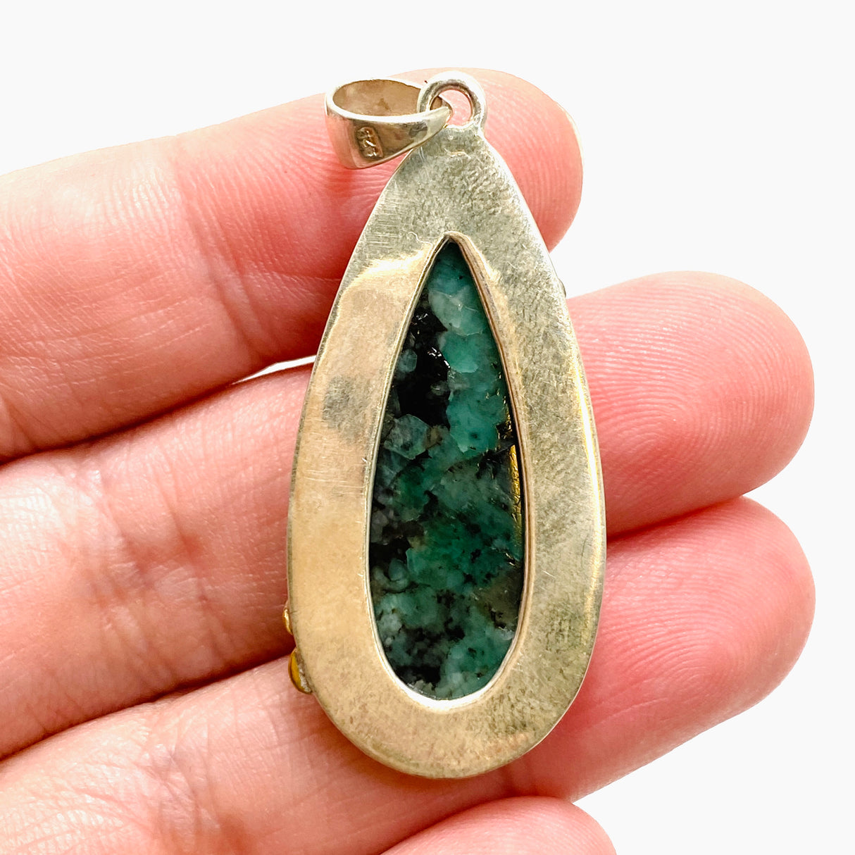 Emerald Teardrop Cabochon Pendant in a Decorative Setting KPGJ4642