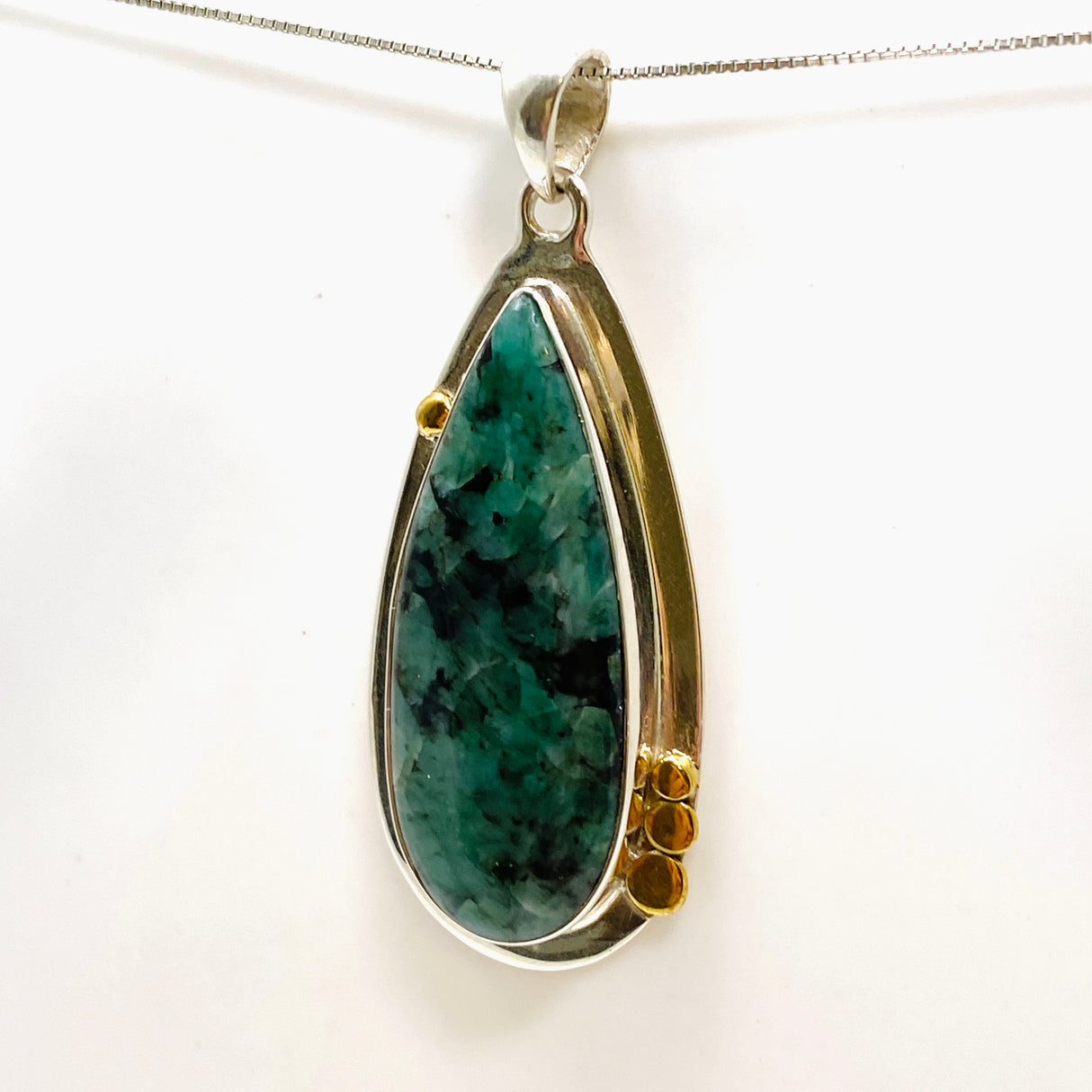 Emerald Teardrop Cabochon Pendant in a Decorative Setting KPGJ4642