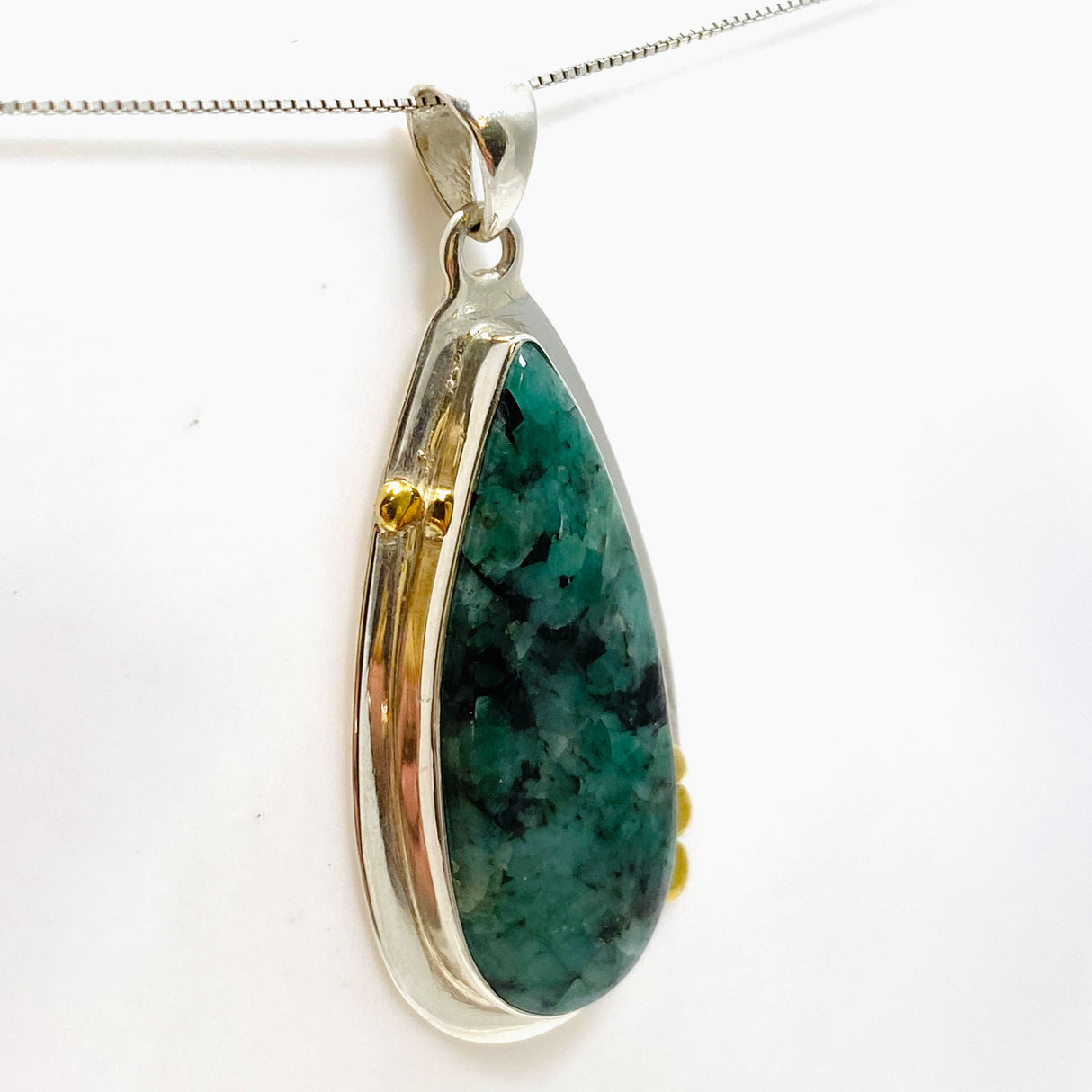 Emerald Teardrop Cabochon Pendant in a Decorative Setting KPGJ4642