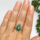 Emerald Teardrop Cabochon Ring with Brass Detailing Size 8 KPGJ3299