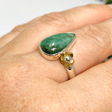 Emerald Teardrop Cabochon Ring with Brass Detailing Size 8 KPGJ3299