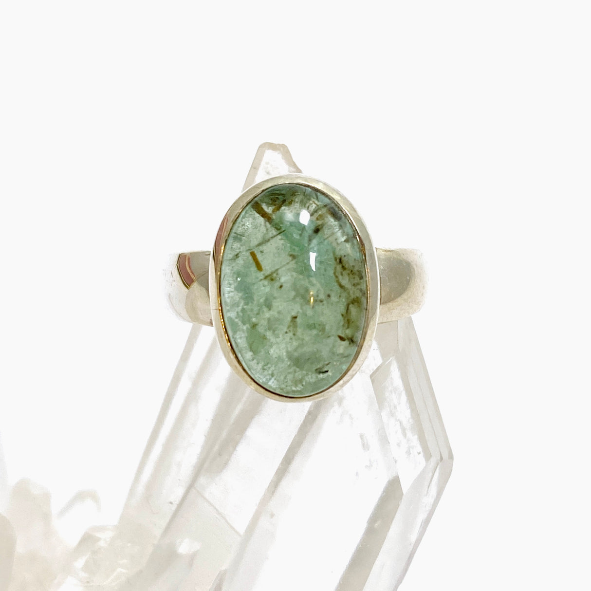 Emerald with Rutile Oval Cabochon Ring Size 5.5 PRGJ649