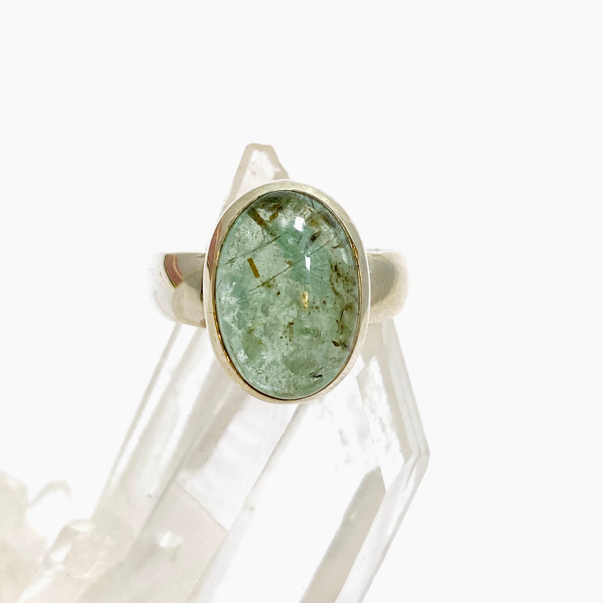 Emerald with Rutile Oval Cabochon Ring Size 5.5 PRGJ649