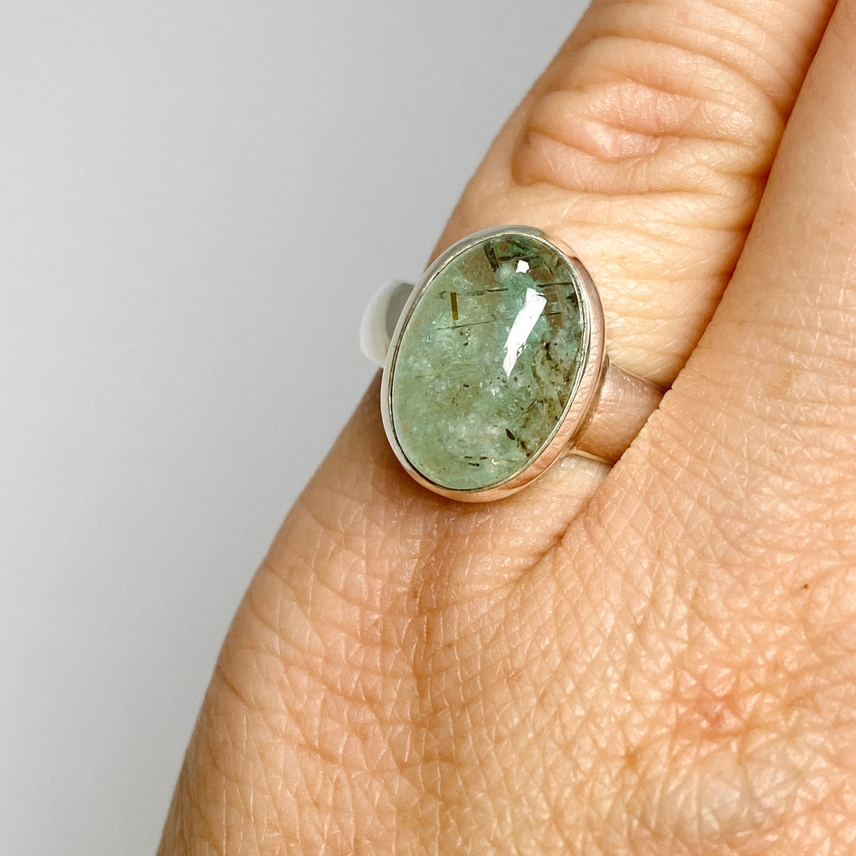 Emerald with Rutile Oval Cabochon Ring Size 5.5 PRGJ649