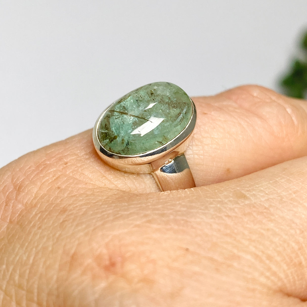 Emerald with Rutile Oval Cabochon Ring Size 5.5 PRGJ649