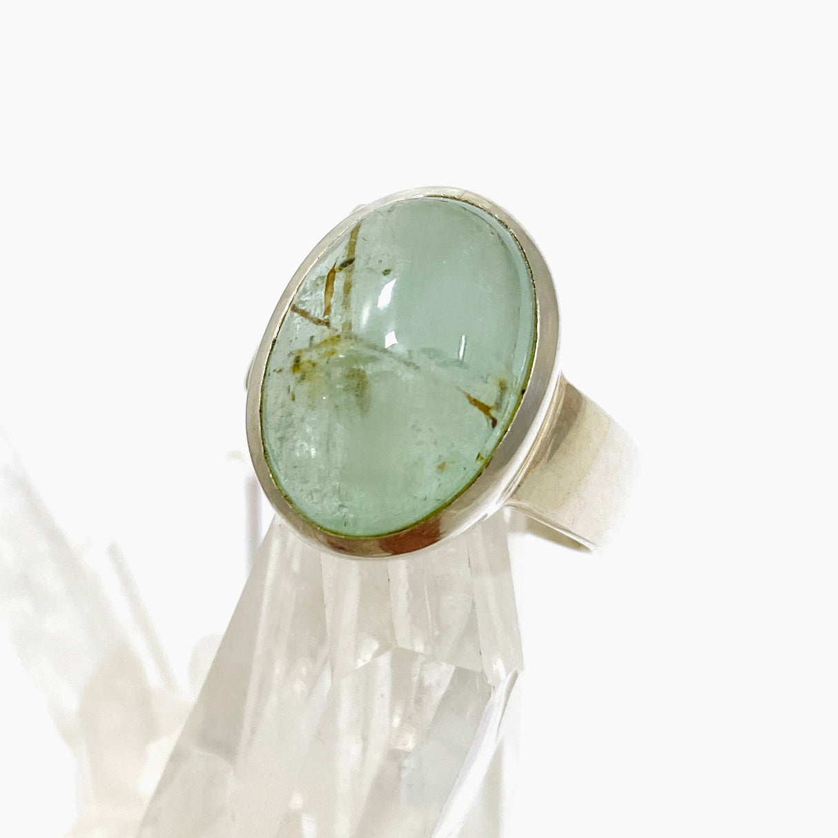 Emerald with Rutile Oval Cabochon Ring Size 8.5 PRGJ549