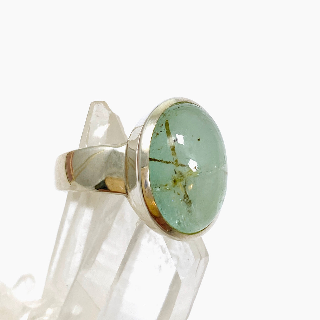 Emerald with Rutile Oval Cabochon Ring Size 8.5 PRGJ549