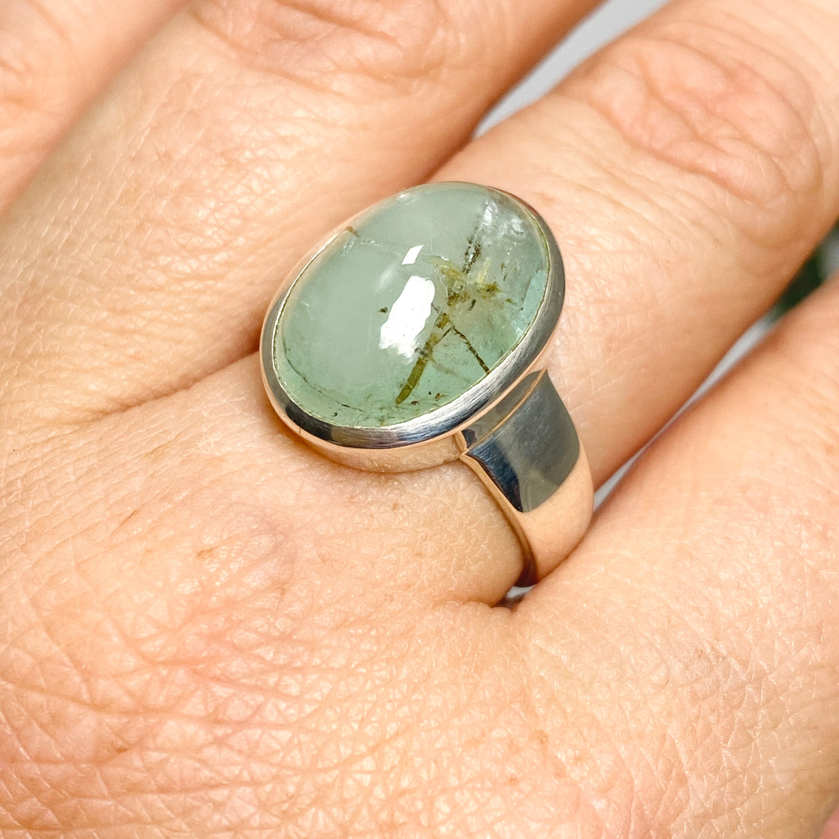 Emerald with Rutile Oval Cabochon Ring Size 8.5 PRGJ549