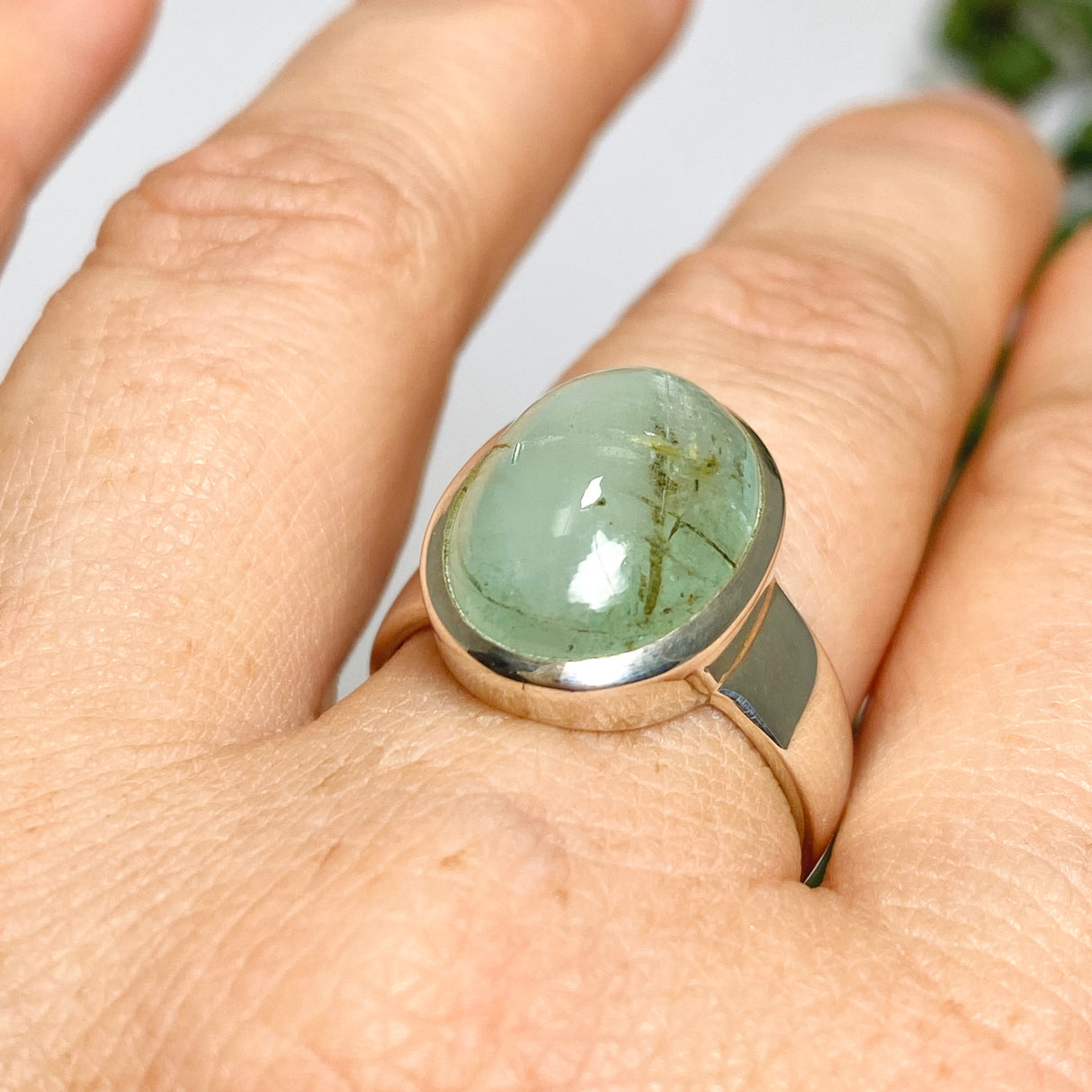 Emerald with Rutile Oval Cabochon Ring Size 8.5 PRGJ549