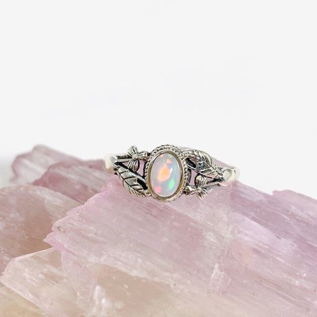 Ethiopian Opal ring with silver leaf design in band KRGJ3000 - Nature's Magick
