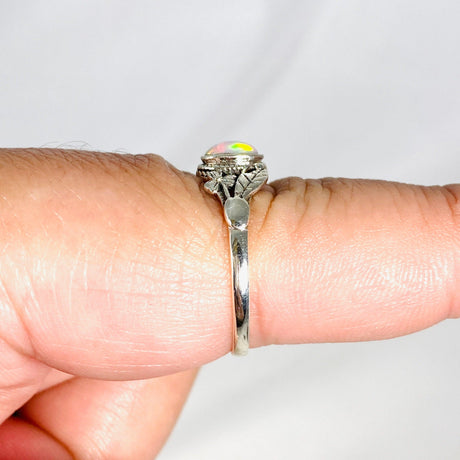 Ethiopian Opal ring with silver leaf design in band KRGJ3000 - Nature's Magick