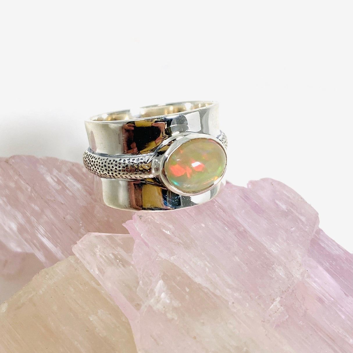 Ethiopian Opal set in wide silver band ring s.6 KRGJ3002 - Nature's Magick