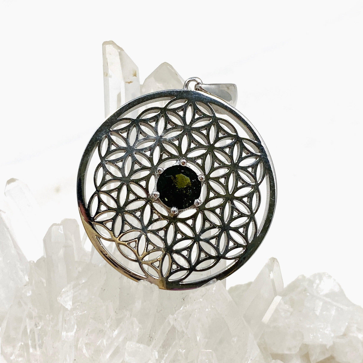 Flower of Life Moldavite Pendant IVMP-06 - Nature's Magick