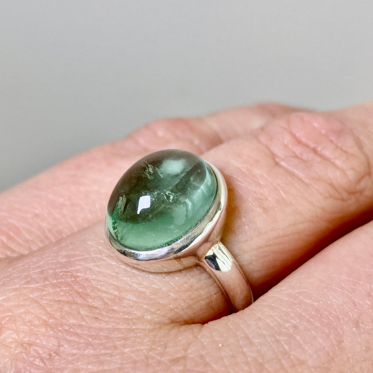 Fluorite Oval Cabochon Ring Size 5.5 PRGJ644
