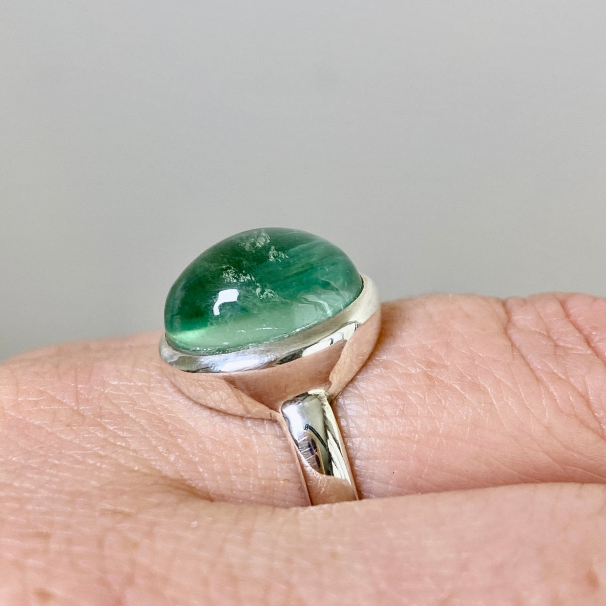 Fluorite Oval Cabochon Ring Size 5.5 PRGJ644