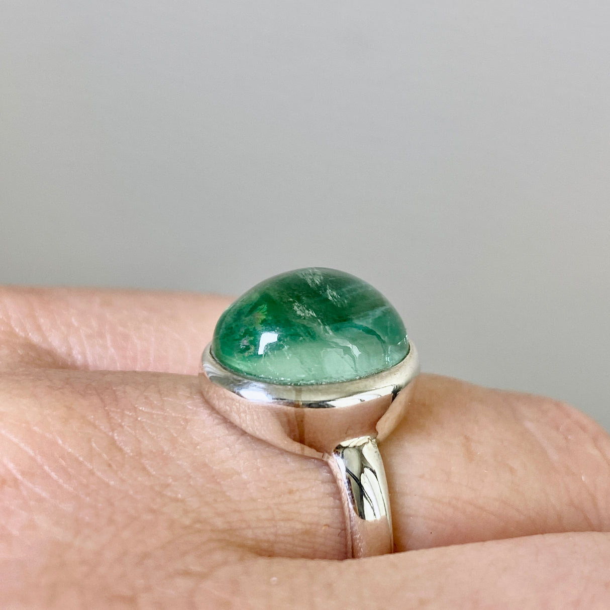 Fluorite Oval Cabochon Ring Size 5.5 PRGJ644