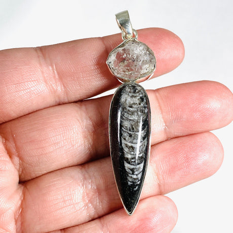 Fossil and Herkimer Diamond Multi Stone Pendant KPGJ4121 - Nature's Magick