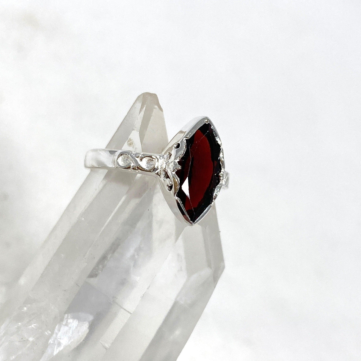 Garnet Faceted Marquise Ring in a Decorative Setting R3726 - Nature's Magick