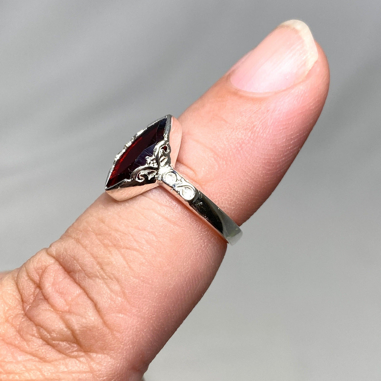 Garnet Faceted Marquise Ring in a Decorative Setting R3726 - Nature's Magick
