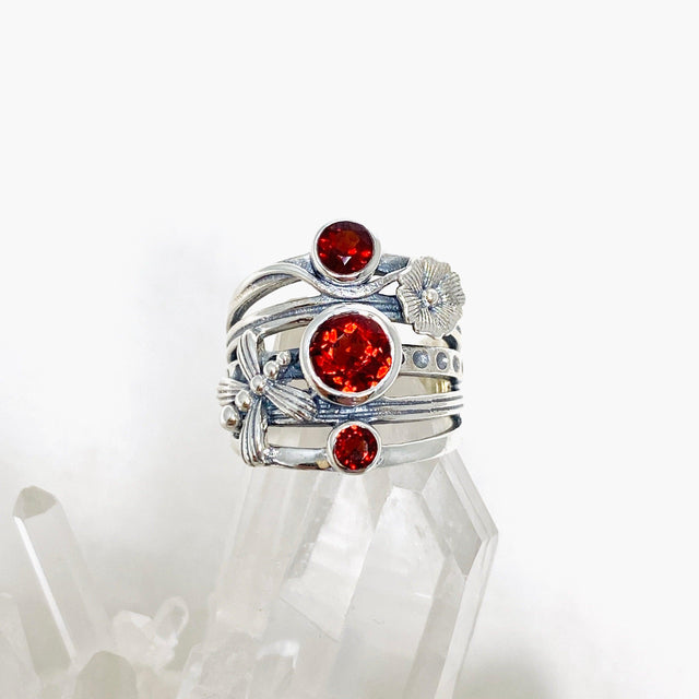 Garnet Faceted Multi-stone Ring with Floral accents R3890 - Nature's Magick