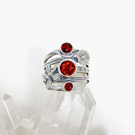 Garnet Faceted Multi-stone Ring with Floral accents R3890 - Nature's Magick