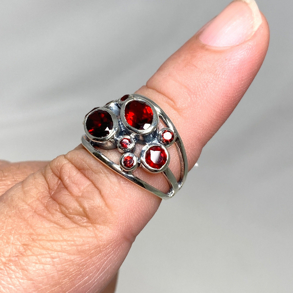 Garnet Faceted Multistone Gemstone Ring in a Decorative Setting R3787 - Nature's Magick