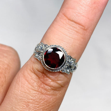 Garnet Faceted Round Ring in a Decorative Setting R3671 - Nature's Magick