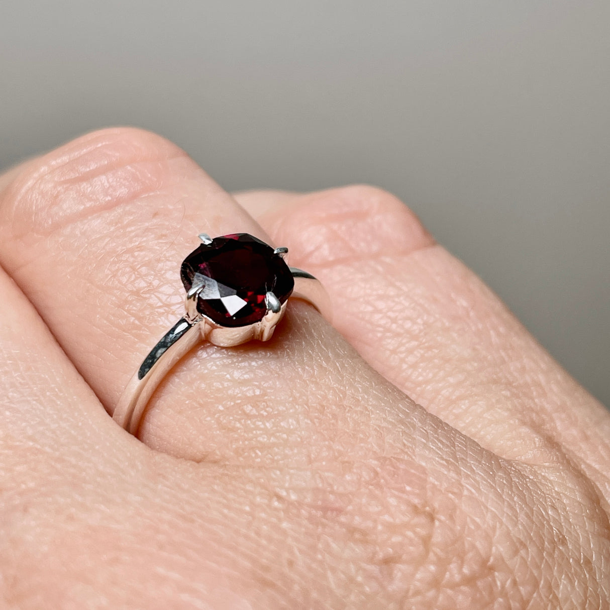 Garnet Faceted Square Solitare Ring R4806
