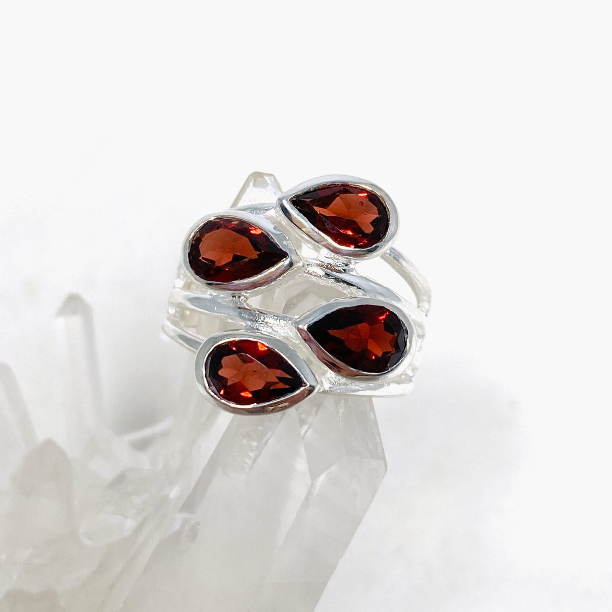 Garnet Multi-stone Faceted Teardrop Ring R3815 - Nature's Magick