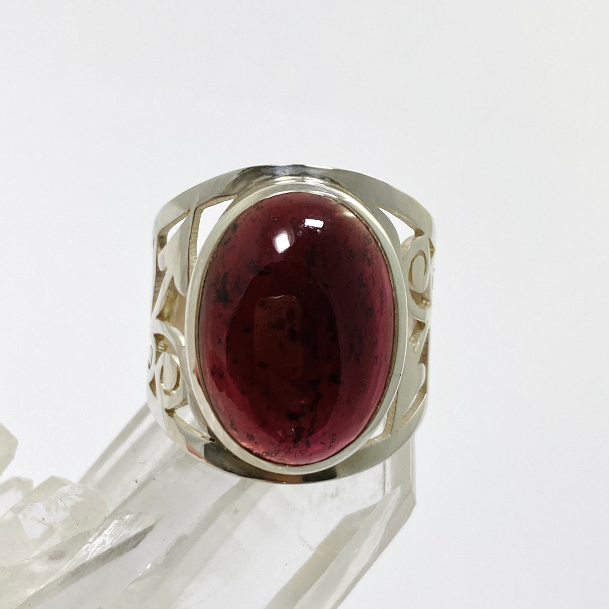 Garnet Oval Cabochon Ring in a Wide Band Filigree Setting Size 9.5 PRGJ923