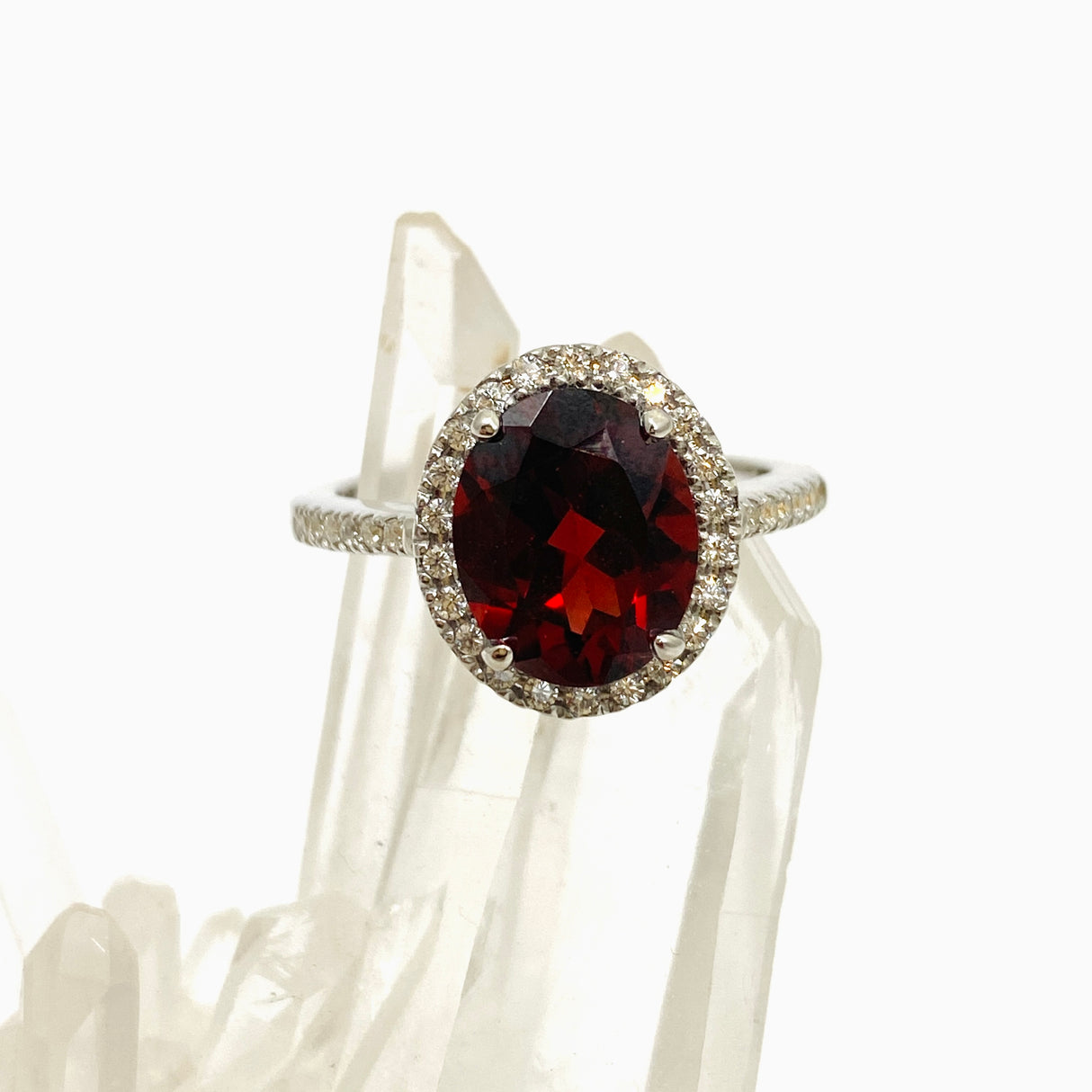 Garnet Oval Faceted Ring with CZ accents Size 8.5 HRGJ-62