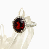 Garnet Oval Faceted Ring with CZ accents Size 8.5 HRGJ-62