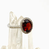 Garnet Oval Faceted Ring with CZ accents Size 8.5 HRGJ-62