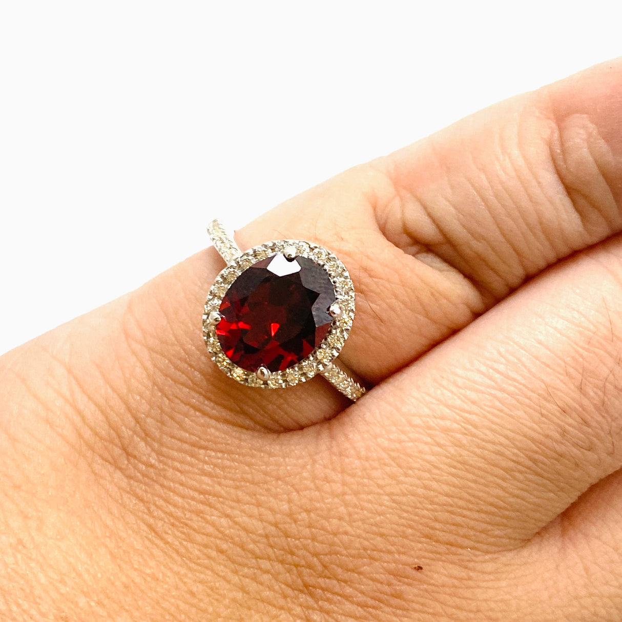 Garnet Oval Faceted Ring with CZ accents Size 8.5 HRGJ-62