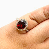 Garnet Oval Faceted Ring with CZ accents Size 8.5 HRGJ-62