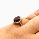 Garnet Oval Faceted Ring with CZ accents Size 8.5 HRGJ-62