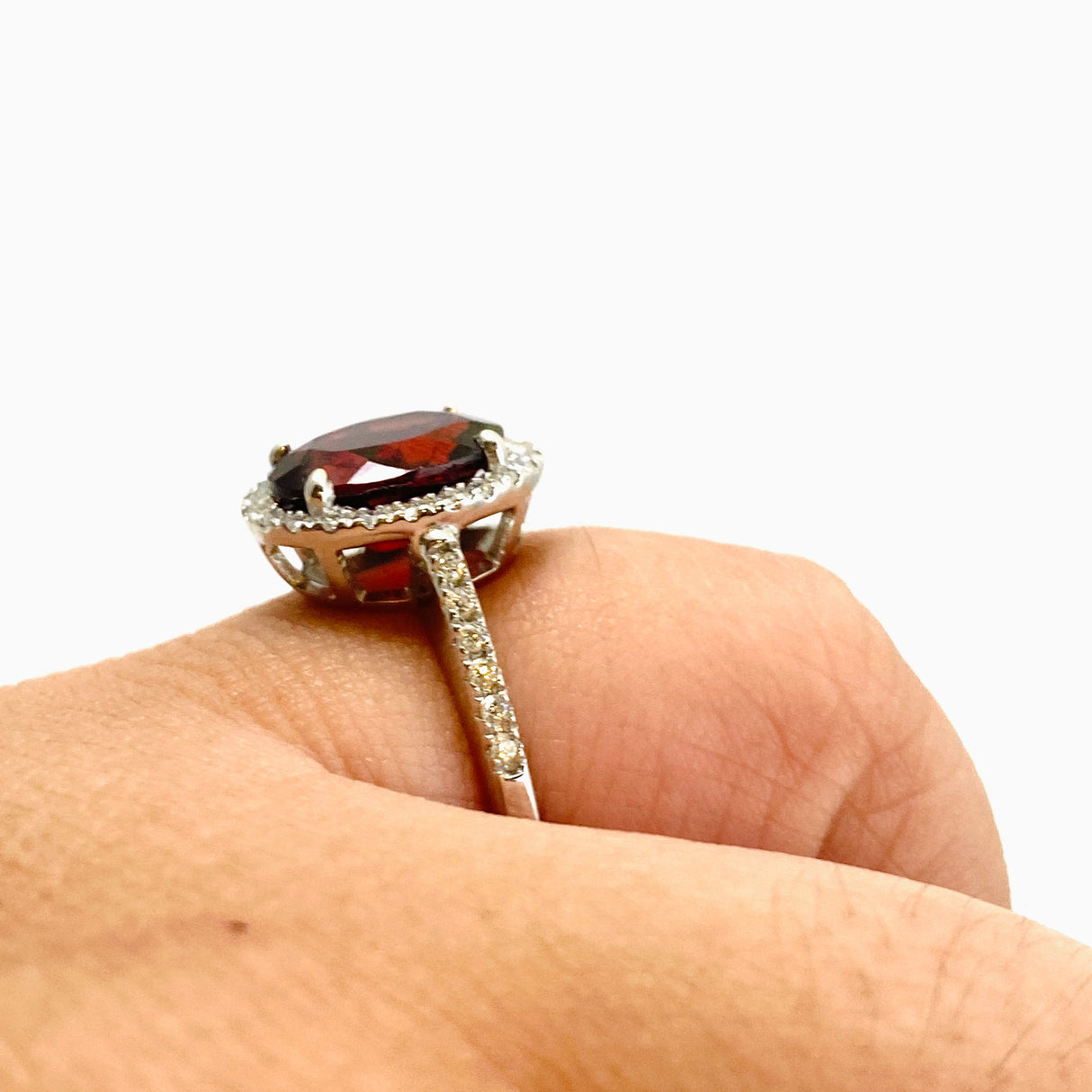 Garnet Oval Faceted Ring with CZ accents Size 8.5 HRGJ-62