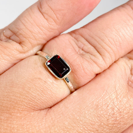 Garnet Rectangular Faceted Fine Band Ring R3793-GA - Nature's Magick