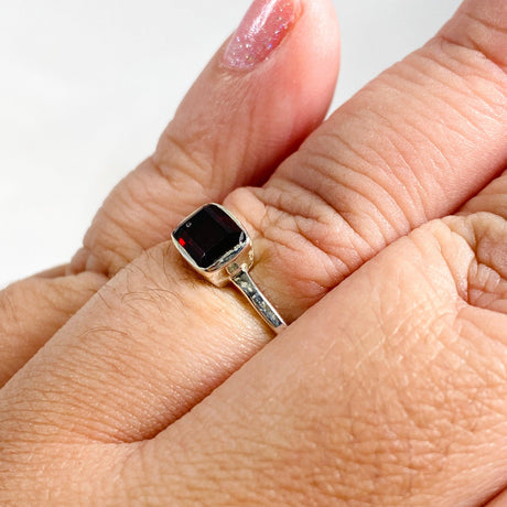 Garnet Rectangular Faceted Fine Band Ring R3793-GA - Nature's Magick