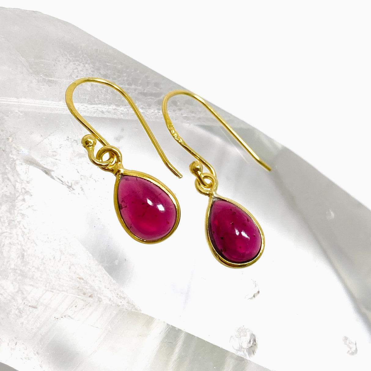 Garnet Teardrop Cabochon Gold Plated Drop Earrings C001GT-YG