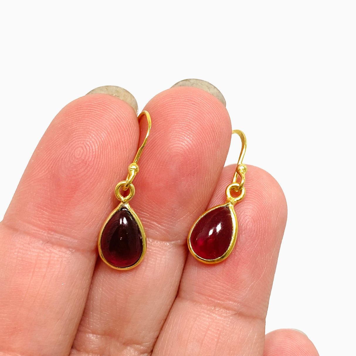 Garnet Teardrop Cabochon Gold Plated Drop Earrings C001GT-YG